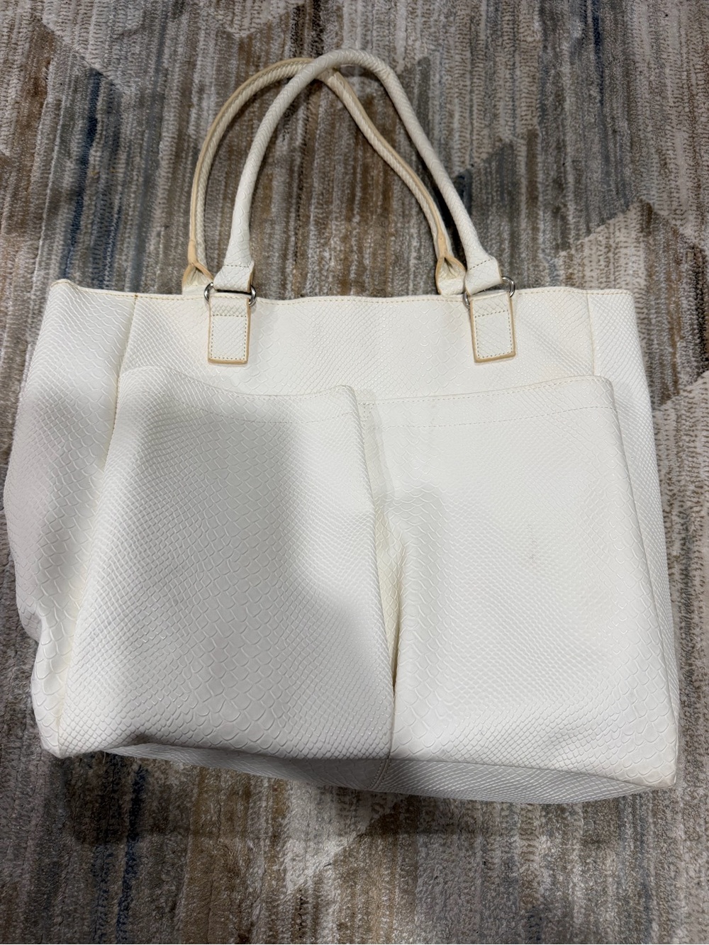 Neiman Marcus Cream Textured Tote Bag